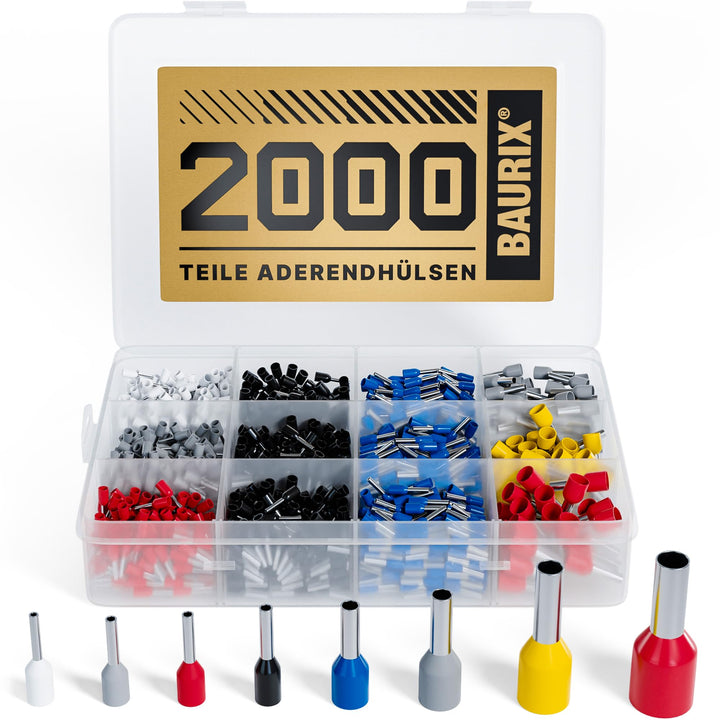 BAURIX ® 2000 Stück Aderendhülsen Sortiment I Isolierte Hülsen nach DIN 46228-4: 2020-03 I 0,5 mm² -