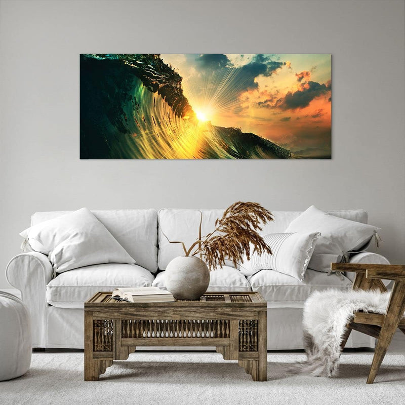 Wandbilder Dekoration Wohnzimmer Meer Welle Wasser Panorama Bilder auf Leinwand 120x50cm Leinwandbil