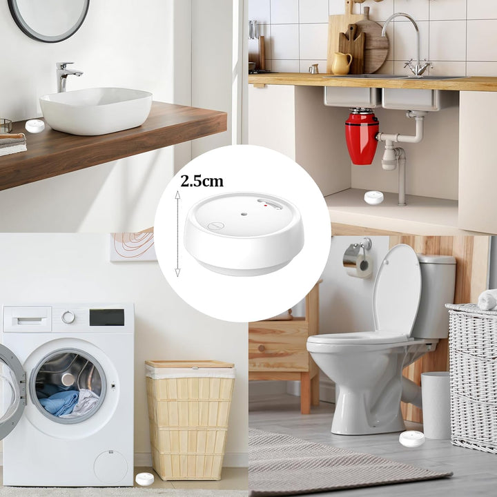 Wassermelder WLAN mit Batterie, IP66 Wassersensor, 80dB Wasseralarm Kompatibel mit Tuya/Smart Life A