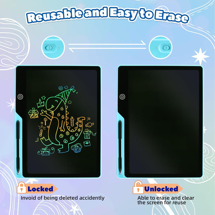 Kinayue LCD Schreibtafel Kinder Wiederaufladbare 13 Zoll Maltafel Zaubertafel Blau,Umweltfreundlich