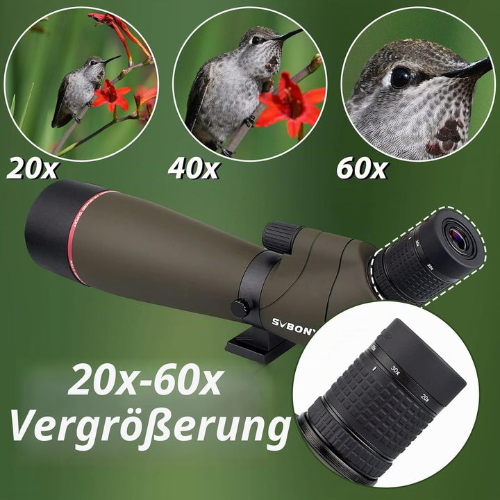 Svbony SV13 Spektiv 20-60x80, Tischstativ, Smartphone Adapter, HD Wasserdicht Porro Prisma Abgewinke