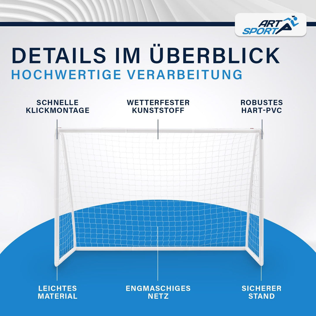 ArtSport Fussballtor 300x200 cm / 180x120 cm mit Netz, Erdhaken & Tragetasche - Klicksystem für einf