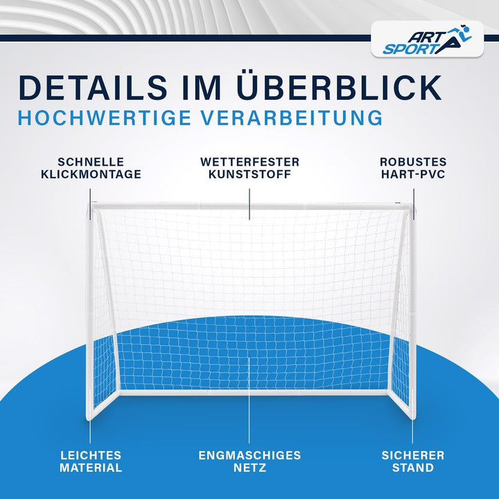 ArtSport Fussballtor 300x200 cm / 180x120 cm mit Netz, Erdhaken & Tragetasche - Klicksystem für einf