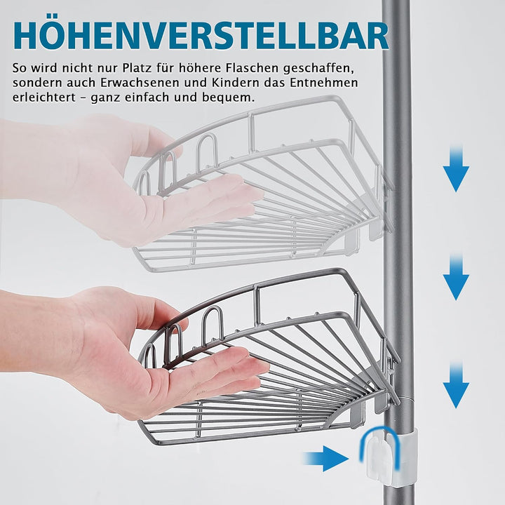 Duschablage ohne Bohren Edelstahl Teleskop Duschregal Duschgel Halterung Eckregal Bad mit 4 Körben,