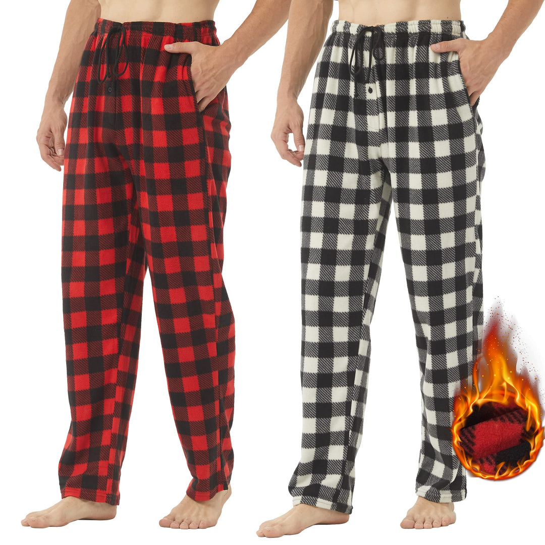 YUSHOW 2er Pack Schlafanzughose Herren Lang Fleece Karierte Pyjamahose Winter Warm Pyjama Hose Soft