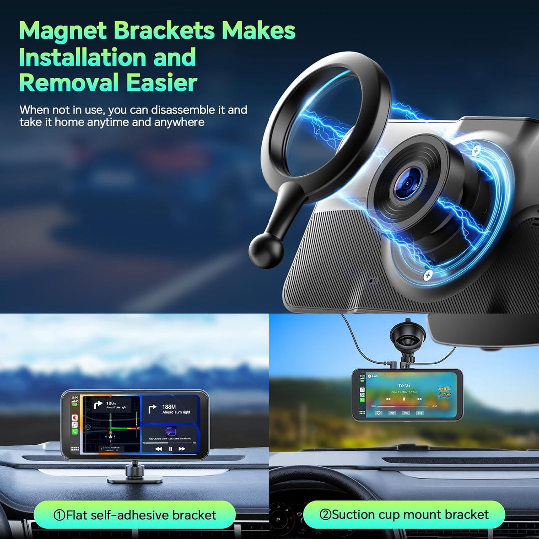 LAMTTO Wireless CarPlay Display mit 4K+1080P Dashcam Vorne Hinten und 6,25 Zoll Bildschirm, Tragbare