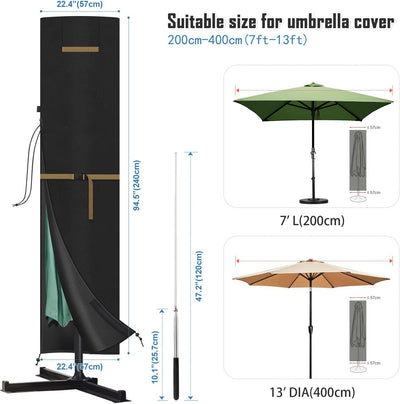 VANSHEIM Schutzhülle Sonnenschirm Schutzhülle für Ampelschirm für Ø 300 cm bis 400 cm Sonnenschirm H