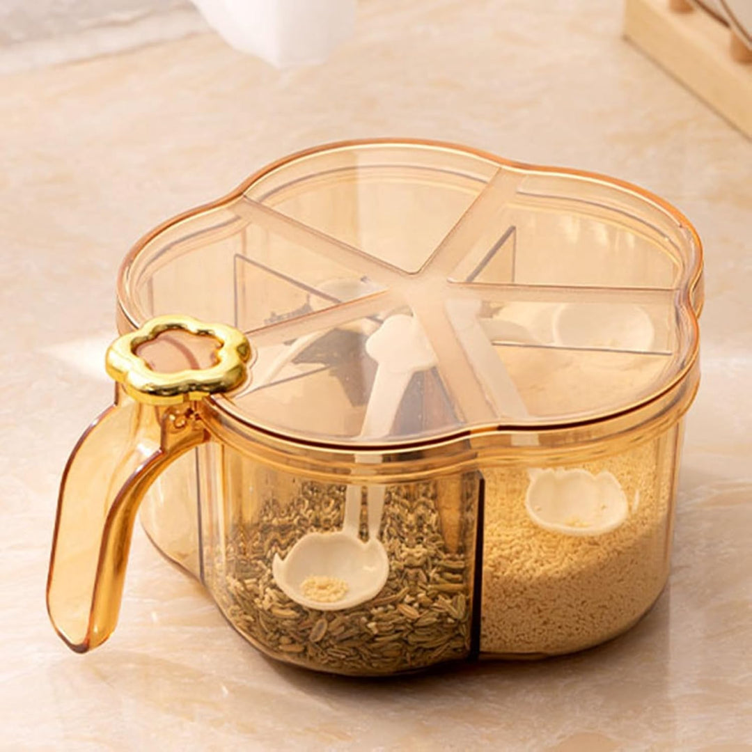 Spicees Box, 5 Fächer transparente Gewürzbox mit grosser Kapazität mit Griffdeckel für die Küche