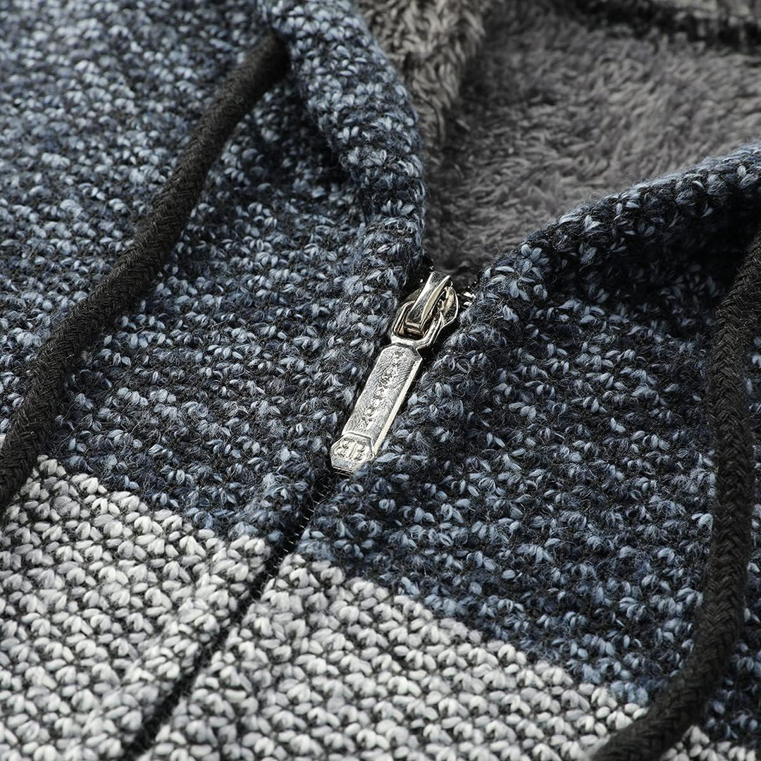 YOUTHUP Herren Strickjacke mit Kapuze Fleece Gefüttert Winter Cardigan Strick Fleecejacke Reissversc