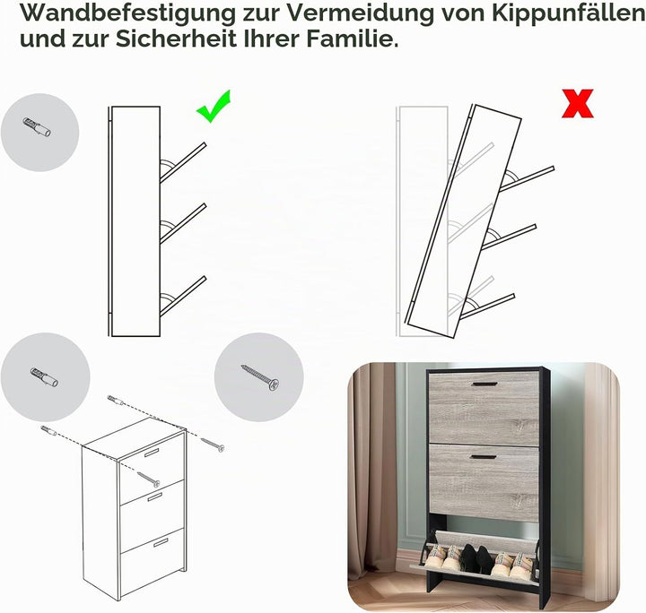 CASABEL Schuhschrank für 18 Paar – Schrank mit grossem Fassungsvermögen für Eingangsbereich, Flur –