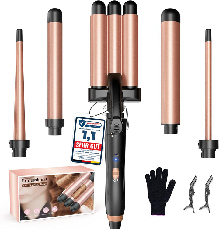 BESTOPE MIX Welleneisen Set 5 in 1, Lockenstab mit Verschiedenen Aufsätzen Einstellbare Temperatur K