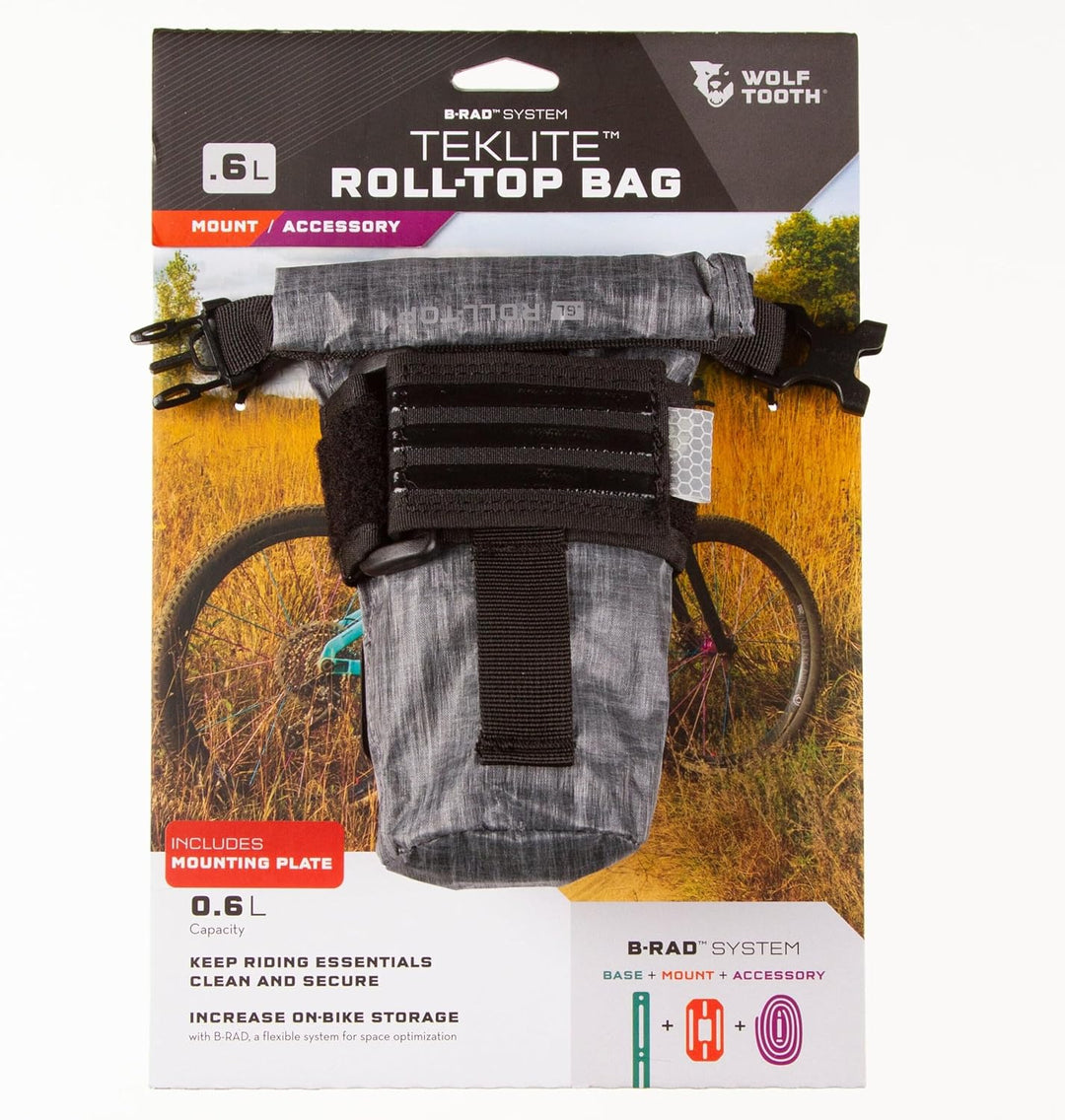 Wolf Tooth Components Teklite Roll Top Bag + Adapter Plate Grau 0.6 Liter, Grau 0.6 Liter
