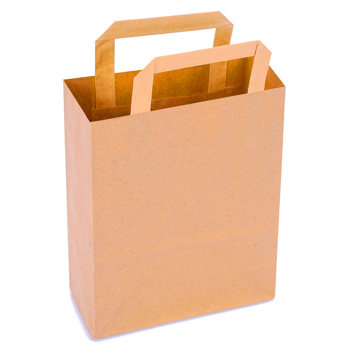 verpacking 250 Papiertragetaschen mit Flachhenkel 22 x 18 x 8 cm Braun - Papiertüten Bio Papiertasch