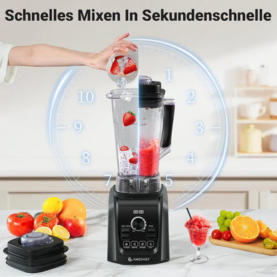 AMZCHEF 4-IN-1 Standmixer Hochleistungsmixer - 2L Standmixer mit 3D Klingen Crush in Sekunden Techno