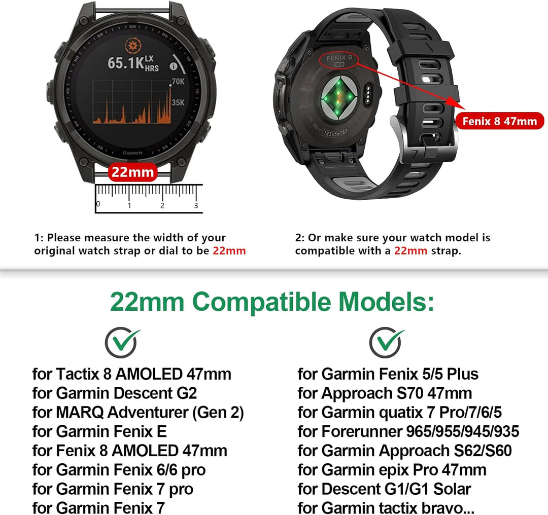 EZMVZKU 22mm QuickFit Armband für Garmin Fenix 8 47mm/Fenix 7/7 Pro/6/6 Pro,Silikon Ersatzarmband Sp