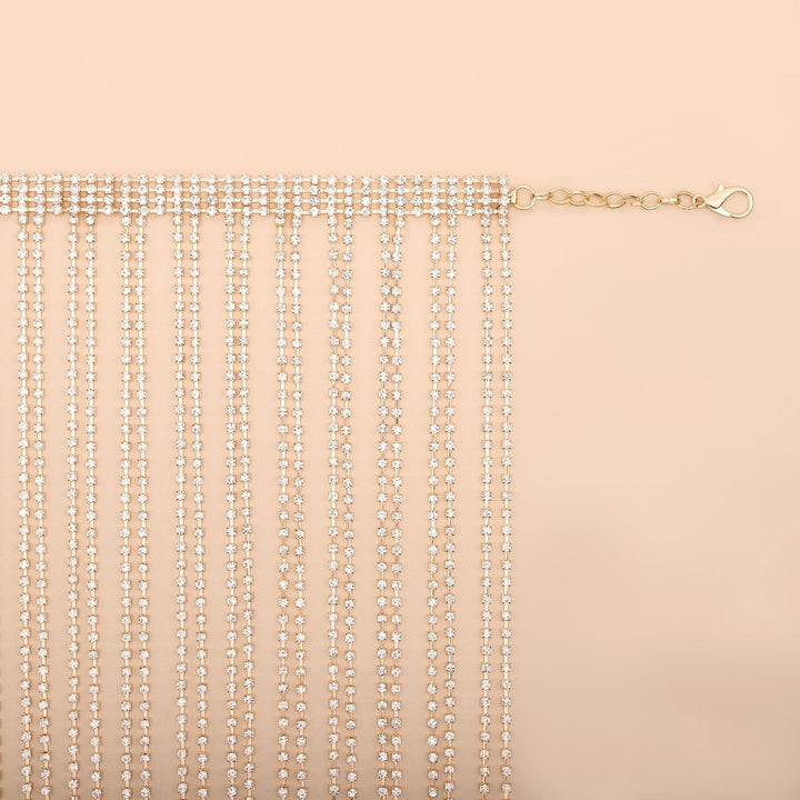 CHIC DIARY Glitzer Strassgürtel Körperkette Fransen Rock Kettengürtel Taillenkette Dekorativer Stras