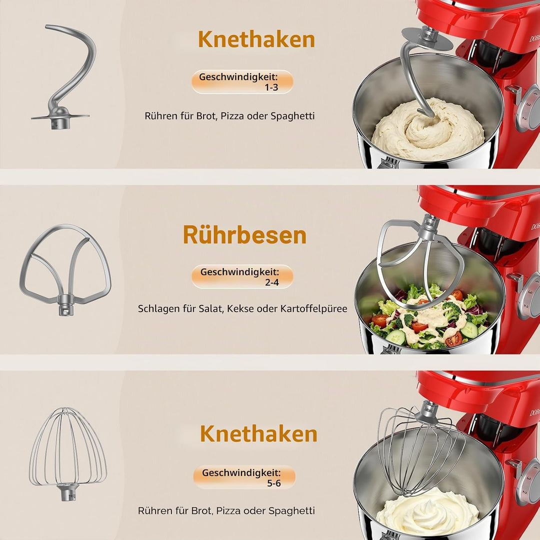 9.5L Küchenmaschine Knetmaschine 1500W, DOBBOR Rührmaschine mit Rührbesen, Knethaken, Schlagbesen, S