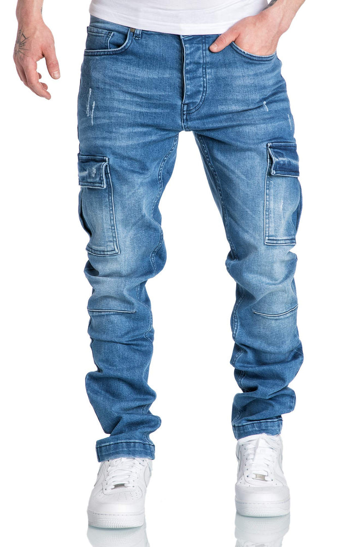 Amaci&Sons Herren Cargo Jeans Regular Slim Denim Hose Destroyed 7985 31W / 32L Hellblau, 31W / 32L H