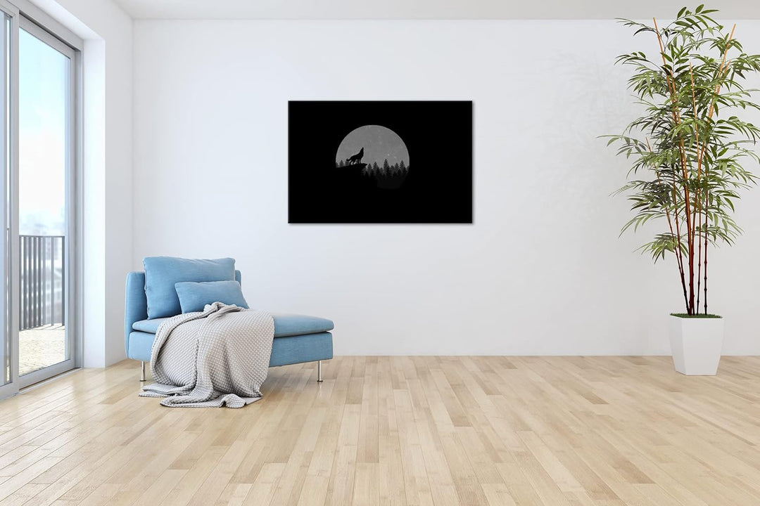 deyoli düsterer einsamer Wolf Format: 80x60 Effekt: Schwarz&Weiss als Leinwandbild, Motiv fertig ger