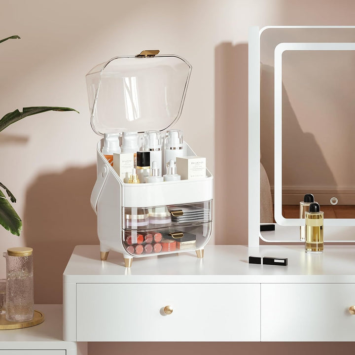 Make-up-Organizer, 2 Schubladen, Kosmetik-Organizer mit Deckel, Hautpflege-Organizer, Badezimmer-The