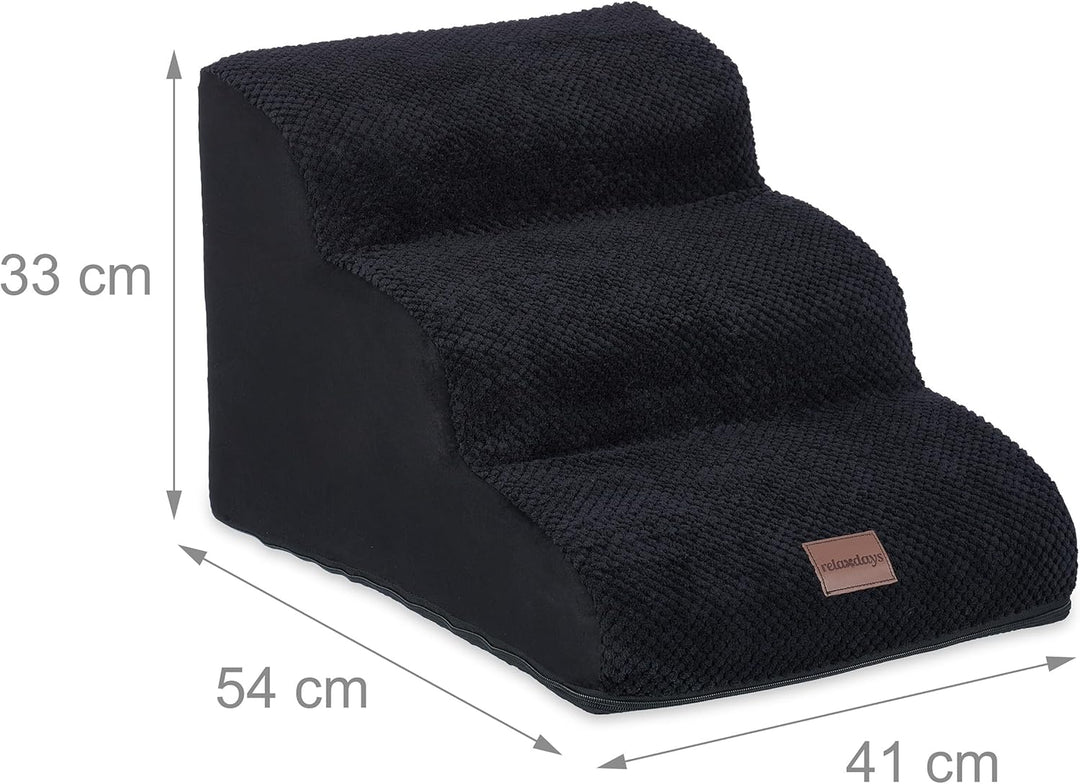 Relaxdays Hundetreppe 3 Stufen, für Hunde & Katzen, HBT: 33 x 41 x 54 cm, weiche Haustiertreppe, Bet