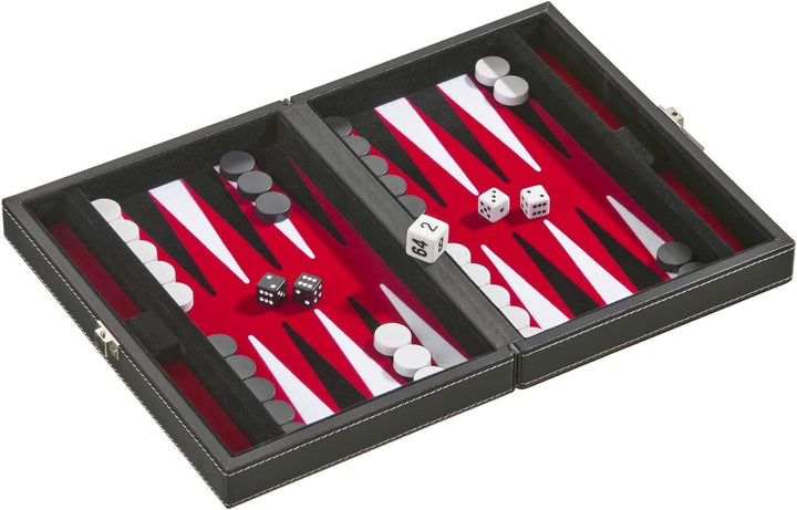 Philos 1711 - Backgammon Tinos, klein, rot, Kunstleder, magnetisch, Reisespiel