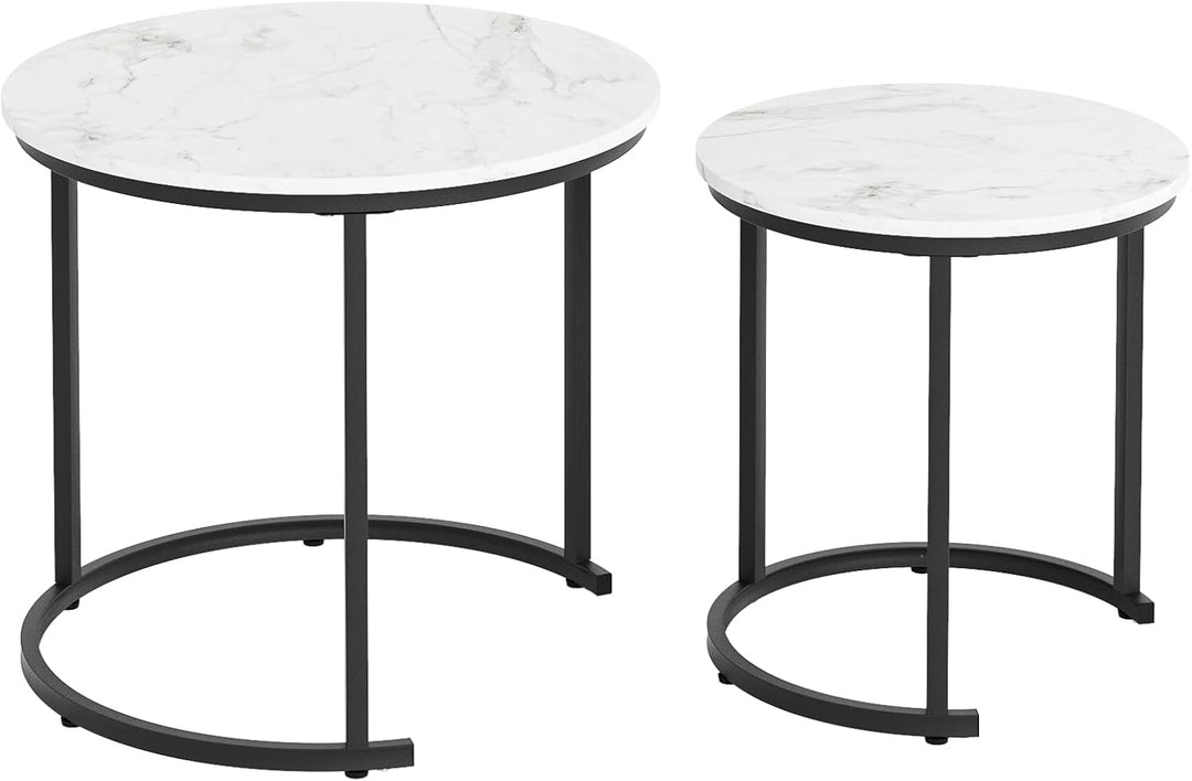 HEYZOEY Couchtisch Rund 2er Set, Wohnzimmertisch, Beistelltische Schwarz Metall, Kaffeetisch für Sof
