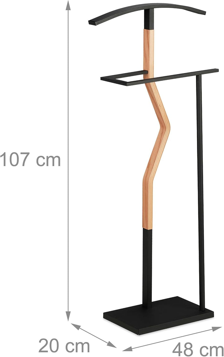 Relaxdays Herrendiener, Jackett & Hose, HBT 107x48x20 cm, Metall & Holzoptik, Stiller Diener Schlafz
