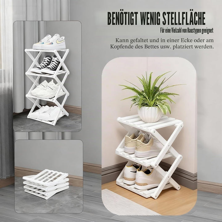 Kleines Schuhregal, weiss, 3 Etagen, Bambus, faltbar, Schuh-Organizer, freistehendes Regal für Einga