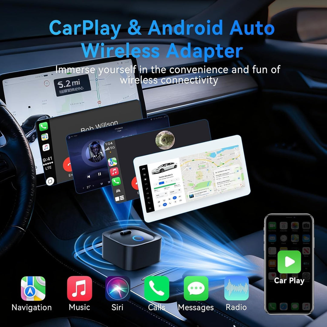 Carplay Wireless Adapter, Upgrade Android Auto&amp;Carplay Wireless Adapter | USB A/C, Plug &amp; Play, Stab