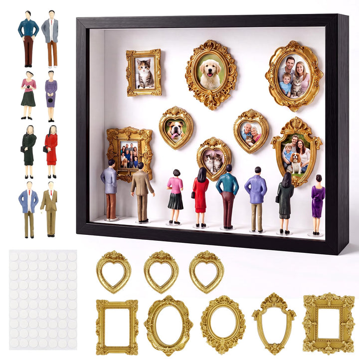 DIY Mini Museum Silhouette Box, Mini Figuren Menschen Museum Bilderrahmen mit 8 Goldenen Rahmen & 8
