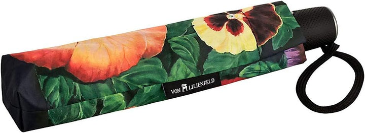 VON LILIENFELD Regenschirm Taschenschirm Stiefmütterchen Windfest Auf-Zu-Automatik Blumen Stabil Lei