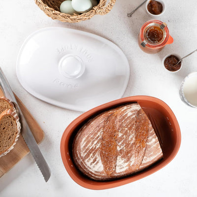 Römertopf Ovaler Brottopf aus natürlicher Keramik, ideal für die Aufbewahrung von Brot und Gebäck 30