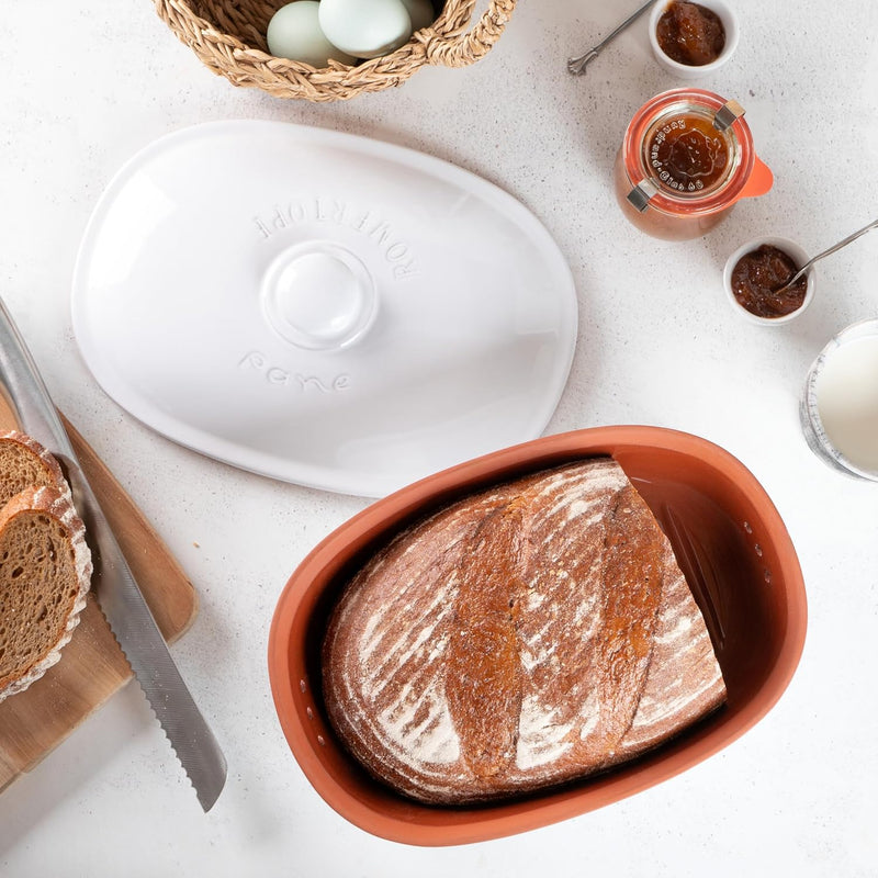 Römertopf Ovaler Brottopf aus natürlicher Keramik, ideal für die Aufbewahrung von Brot und Gebäck 30