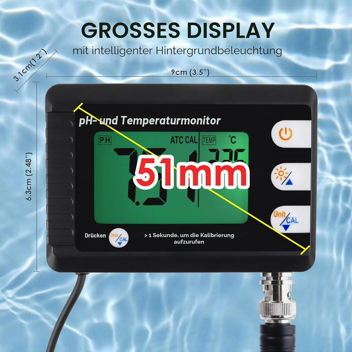 PH Messgerät 2 in 1 Temperatur PH Tester ph Monitor Wasserqualität Tester 0-14 PH, ph Wert Messgerät