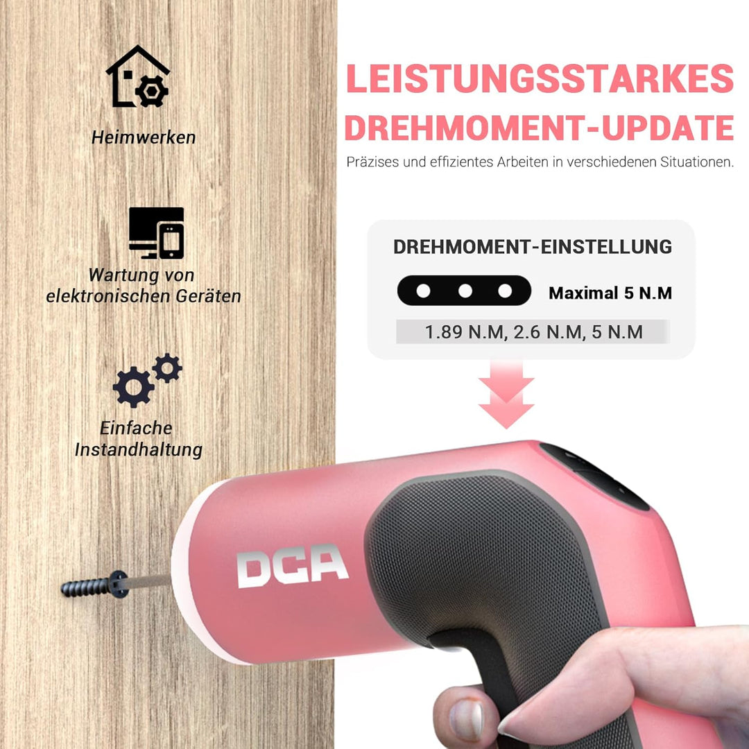 DCA 4V Elektrischer Schraubendreher-Set, 5 N·m mit 2000 mAh Li-Ionen-Akku, 6,35 mm Magnet-Sechskanta