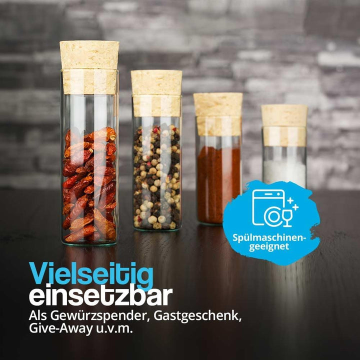 Tuuters 25x Gewürzgläser mit Natur-Korken, kleine Glas-fläschchen für Gewürze (120 x Ø30 mm), 120 x