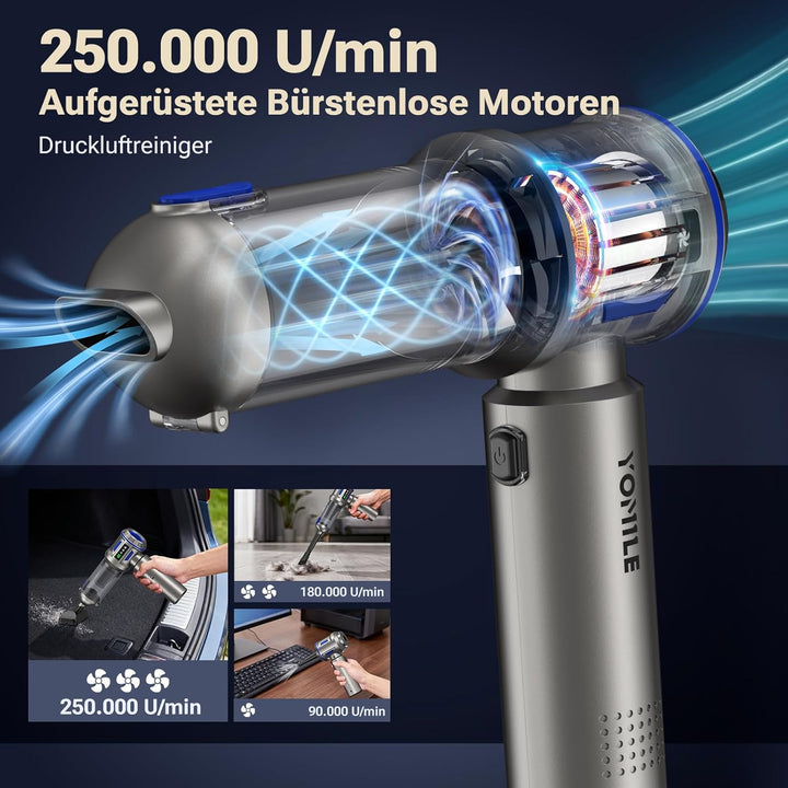 Handstaubsauger Akku, 27000Pa/150W Autostaubsauger Kabellos, 250.000 U/min Mini Staubsauger, Aufladb