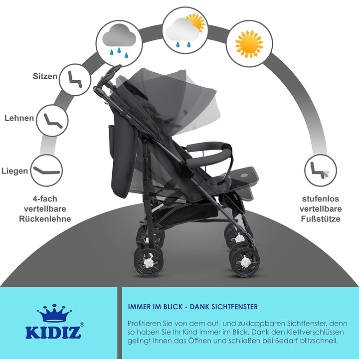 KIDIZ® Kinderwagen City-Pro Buggy Kinderbuggy klappbar Liegebuggy Sportwagen Faltbar 360° 6-Zoll-Räd
