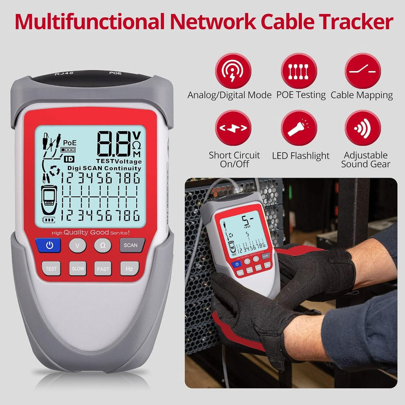 XUNTOP Wire Tracker Kabelfinder LCD Netzwerk kabeltester mit POE-Test netzwerk Testgerät Netzwerkkab