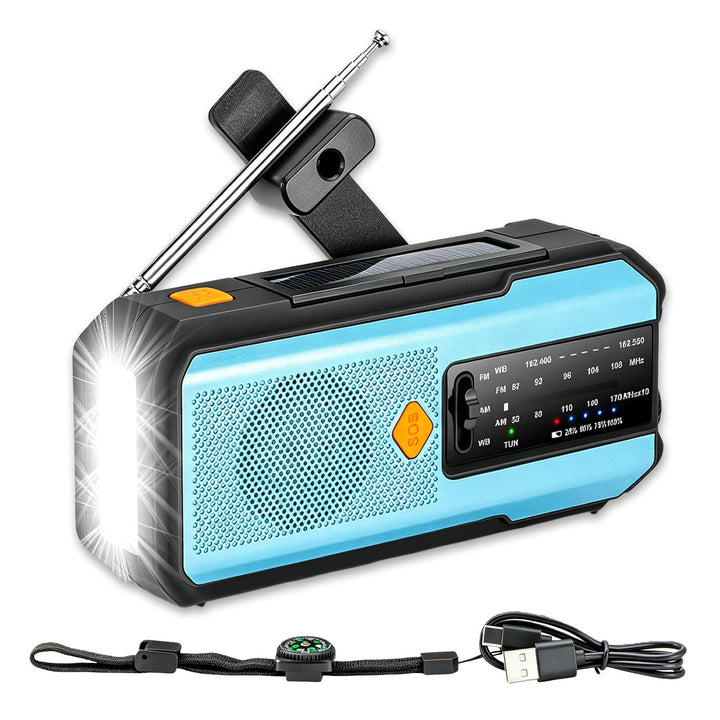 Notfall Radio, Emergency Radios, 5000mAh Notfallradio, Blaues Kurbelradio, SOS Alarm, AM/FM/NOAA Wet