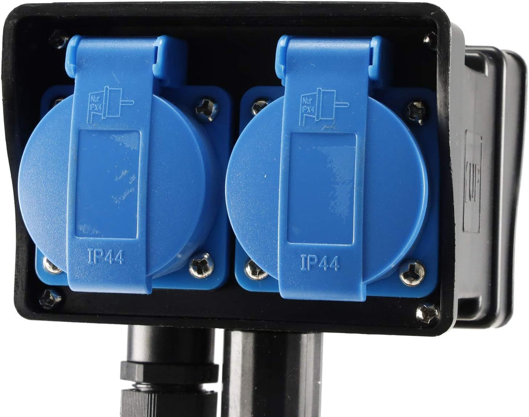 Steckdosenblock für Aussen 2-fach Verteiler 2m Kabel Erdspiess-Steckdose IP44 230V Aussen-Steckdose