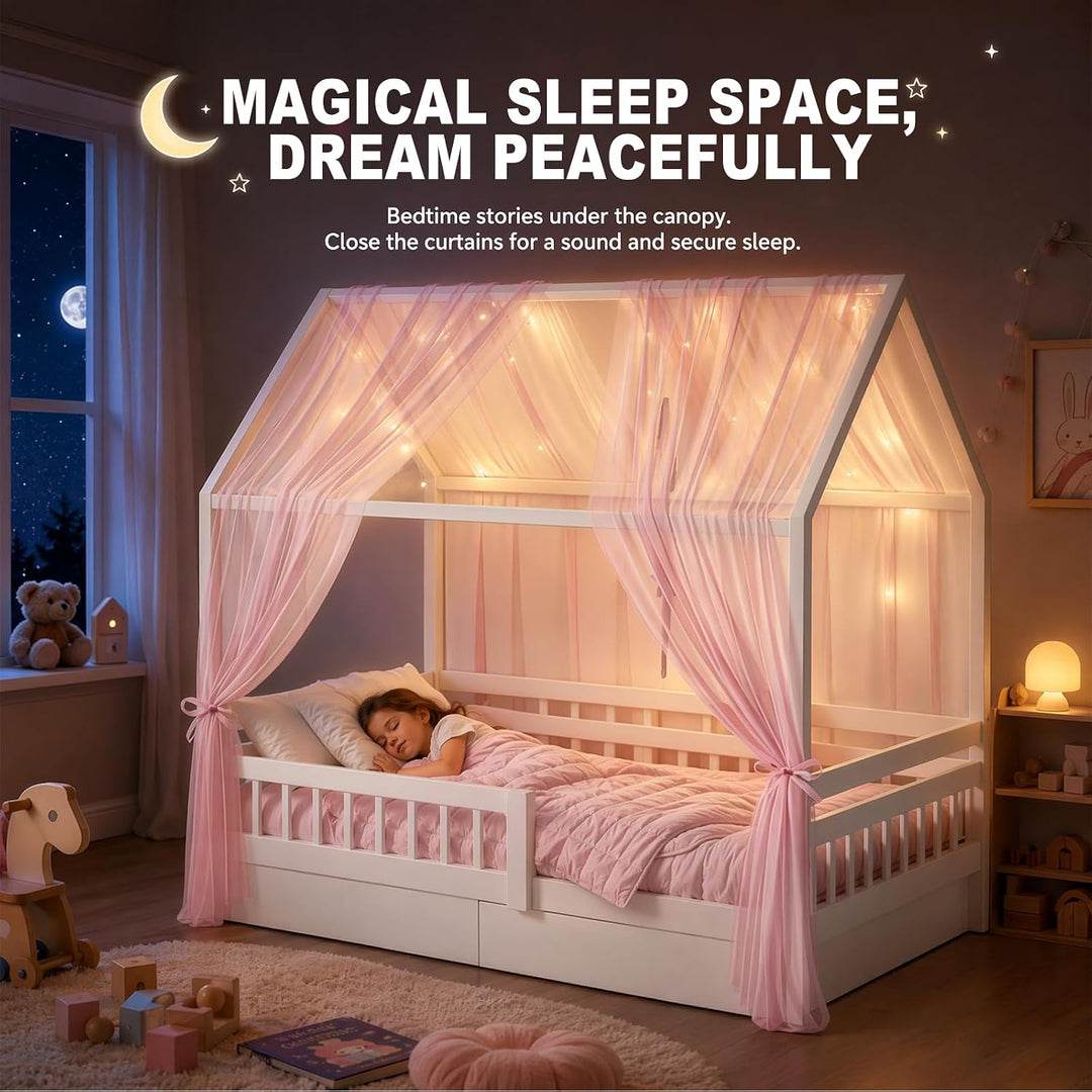 Hausbett Himmel Set, 2 Stück Betthimmel Hausbett für Hausbett Deko Mädchen & Jungen, Bett Vorhang Hi