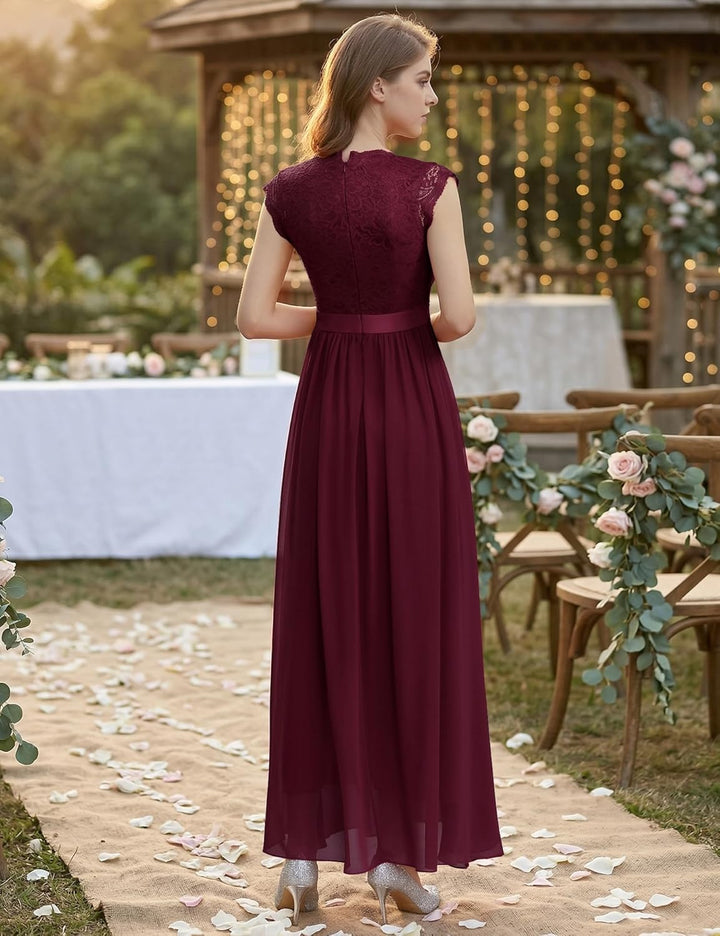 Dressystar Damen Ballkleid Maxi Lang Abendkleider Elegant für Hochzeit Spitzen Cocktailkeid, Band_bu
