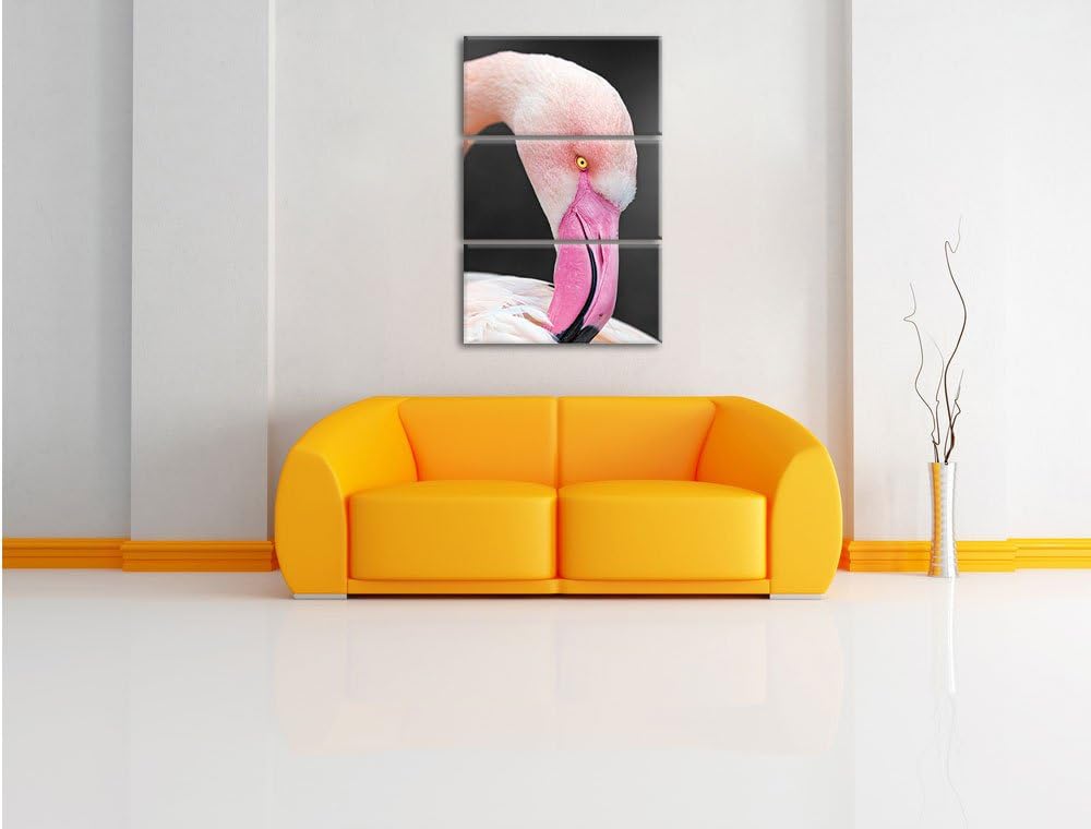 Pixxprint schöner Flamingo putzt Sein Gefieder als Leinwandbild/Grösse: 3 Teilig (120x80) / Wandbild