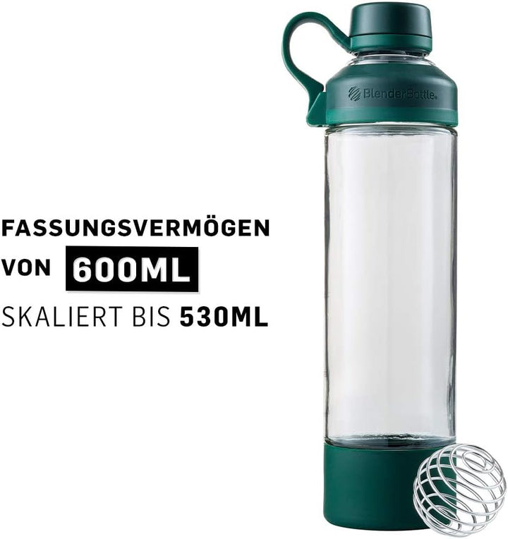 BlenderBottle Mantra Glas Trinkflasche, mit Trinköffnung aus Glas und BlenderBall, geeignet als Yoga