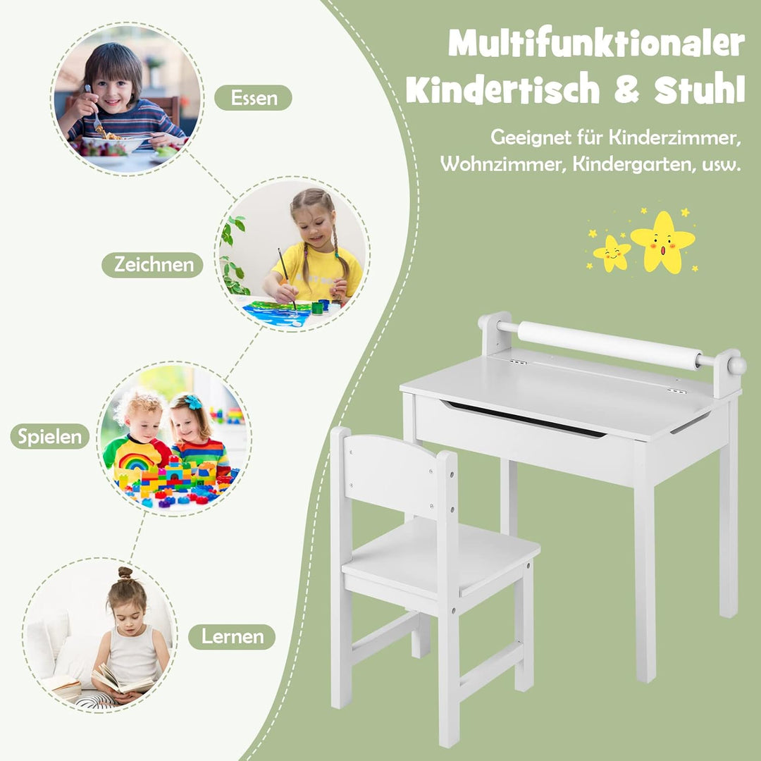 DREAMADE Schreibtisch Kinder mit Stuhl, Schülerschreibtisch aus Holz, Jugendschreibtisch, Kindertisc