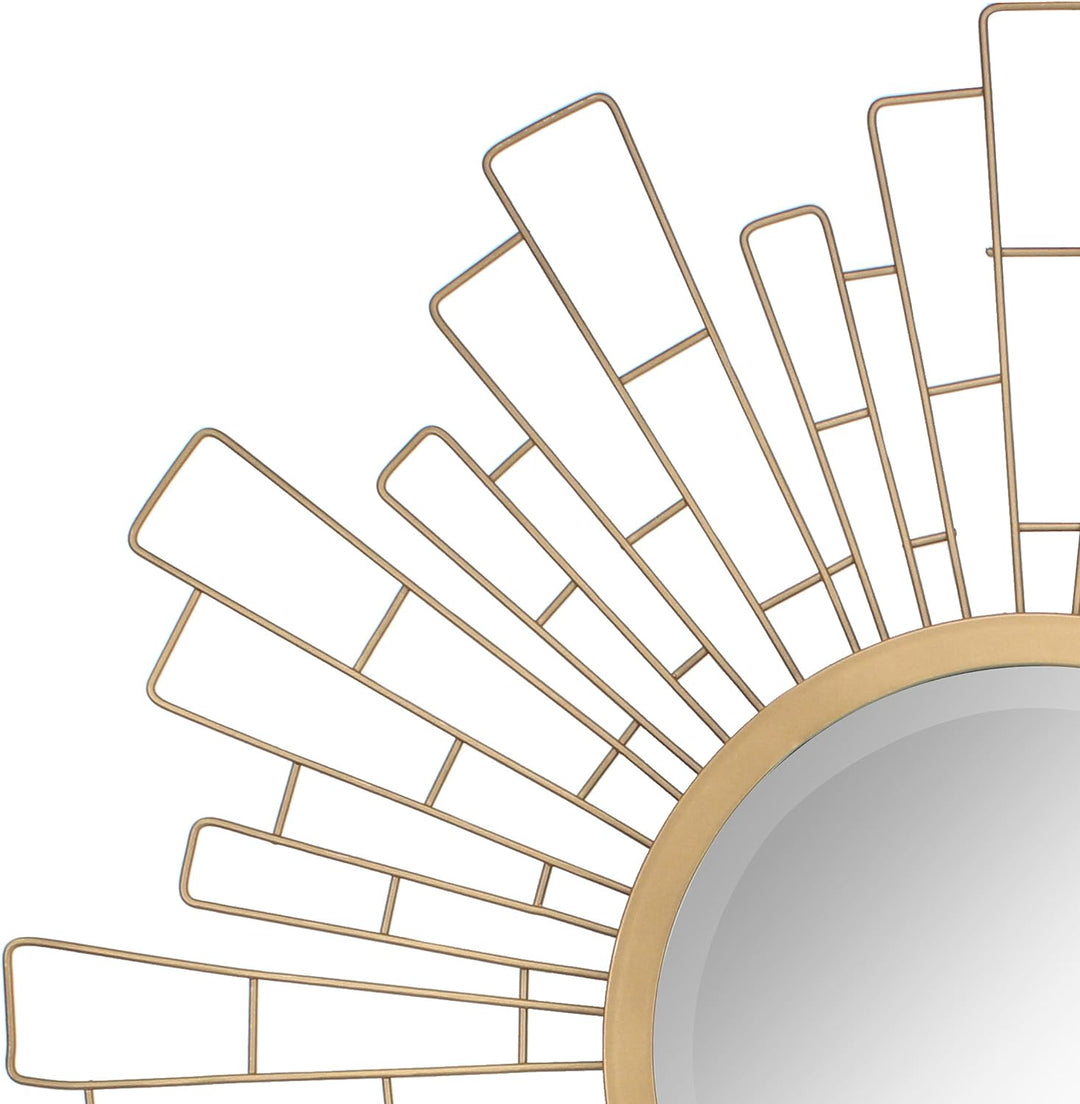 Stonebriar Round Decorative 23.6" Geometric Metal Sunburst Hanging Mirror for Wall, Antique Gold, An