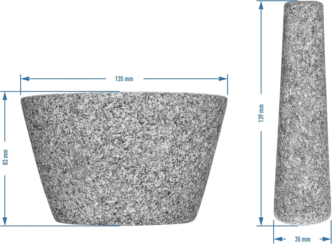BROWIN® Küchenmörser mit Stössel aus Granit 312013 | Ø 13,3 cm | Zerkleinerer für Kerne, Gewürze, Nü