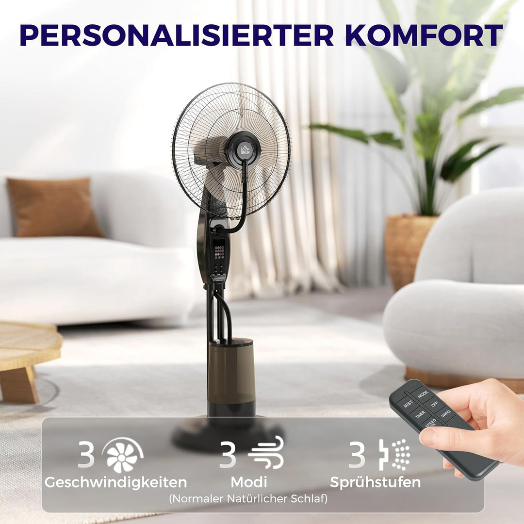 HOMCOM Ventilator mit Wasserkühlung, Standventilator mit Sprühnebel, Fernbedienung, Timerfunktion, 3